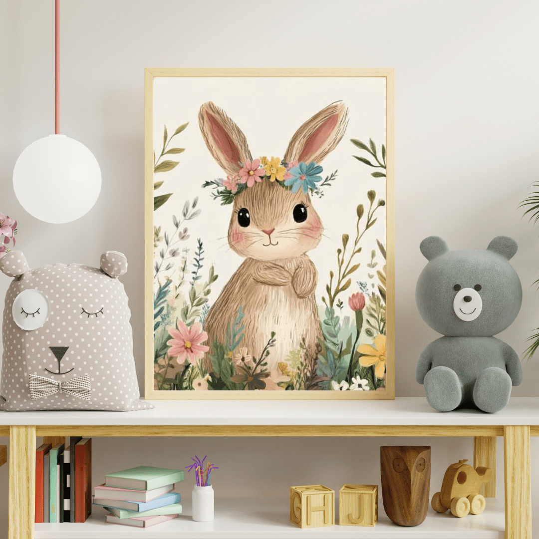 Floral Bunny Bloom - Kids Wall Art - Aestheticanvas