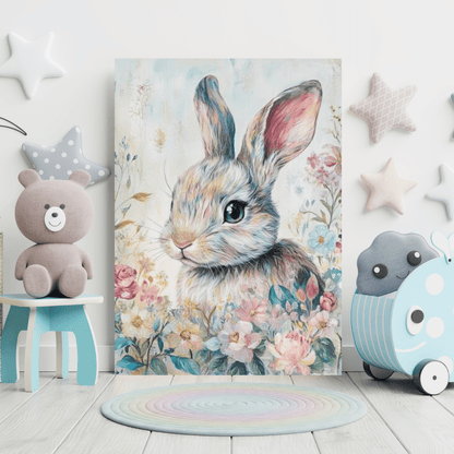 Floral Bunny - Kids Wall Art - Aestheticanvas