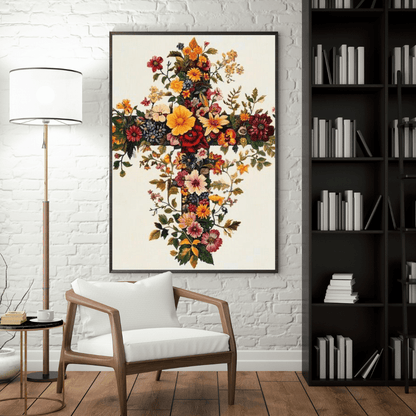 Floral Cross of Faith - Christian Wall Art - Aestheticanvas