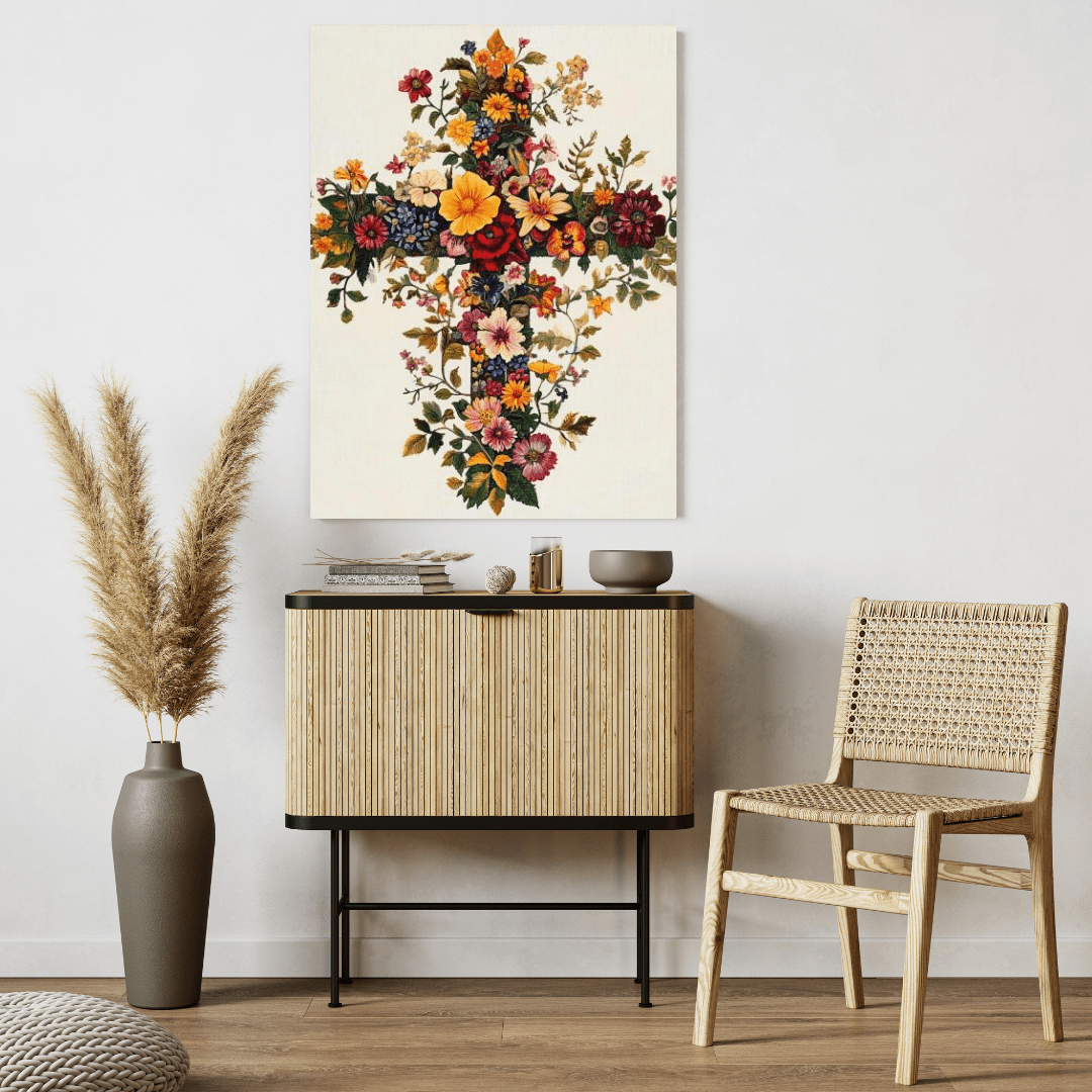 Floral Cross of Faith - Christian Wall Art - Aestheticanvas