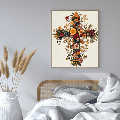 Floral Cross of Faith - Christian Wall Art - Aestheticanvas