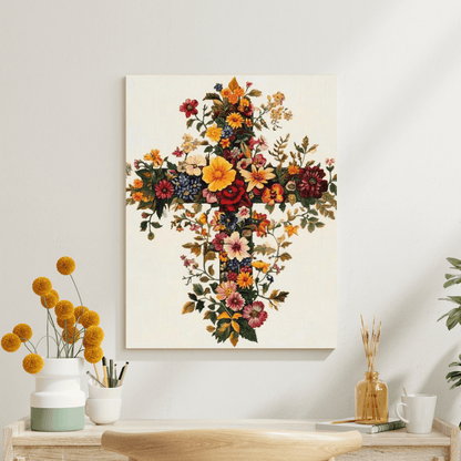 Floral Cross of Faith - Christian Wall Art - Aestheticanvas