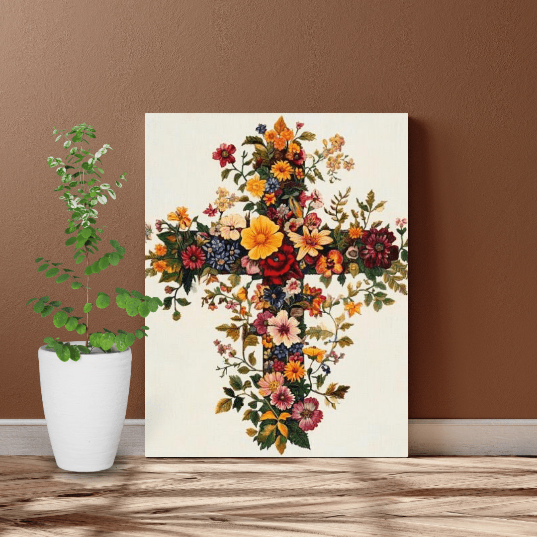 Floral Cross of Faith - Christian Wall Art - Aestheticanvas