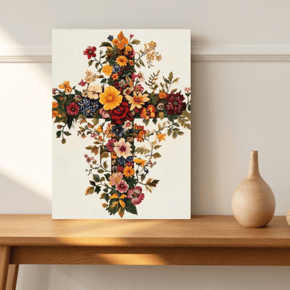 Floral Cross of Faith - Christian Wall Art - Aestheticanvas