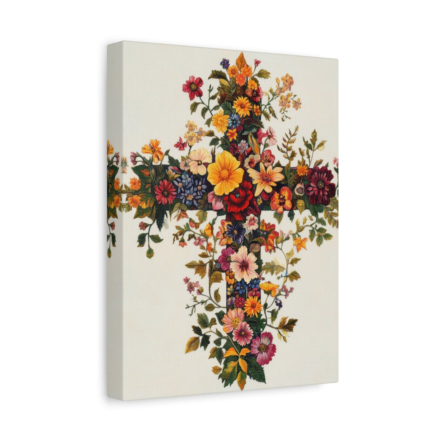 Floral Cross of Faith - Christian Wall Art - Aestheticanvas