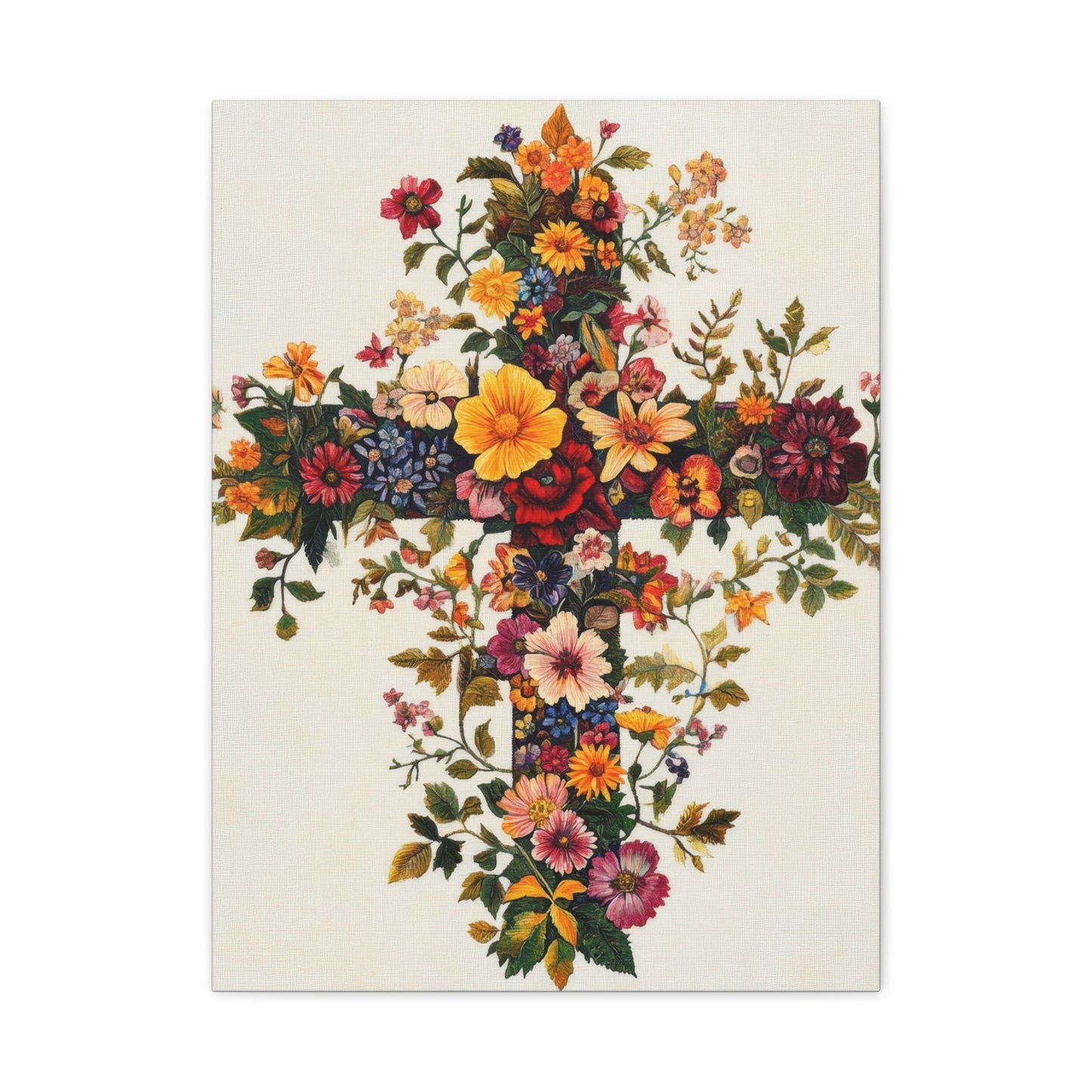 Floral Cross of Faith - Christian Wall Art - Aestheticanvas