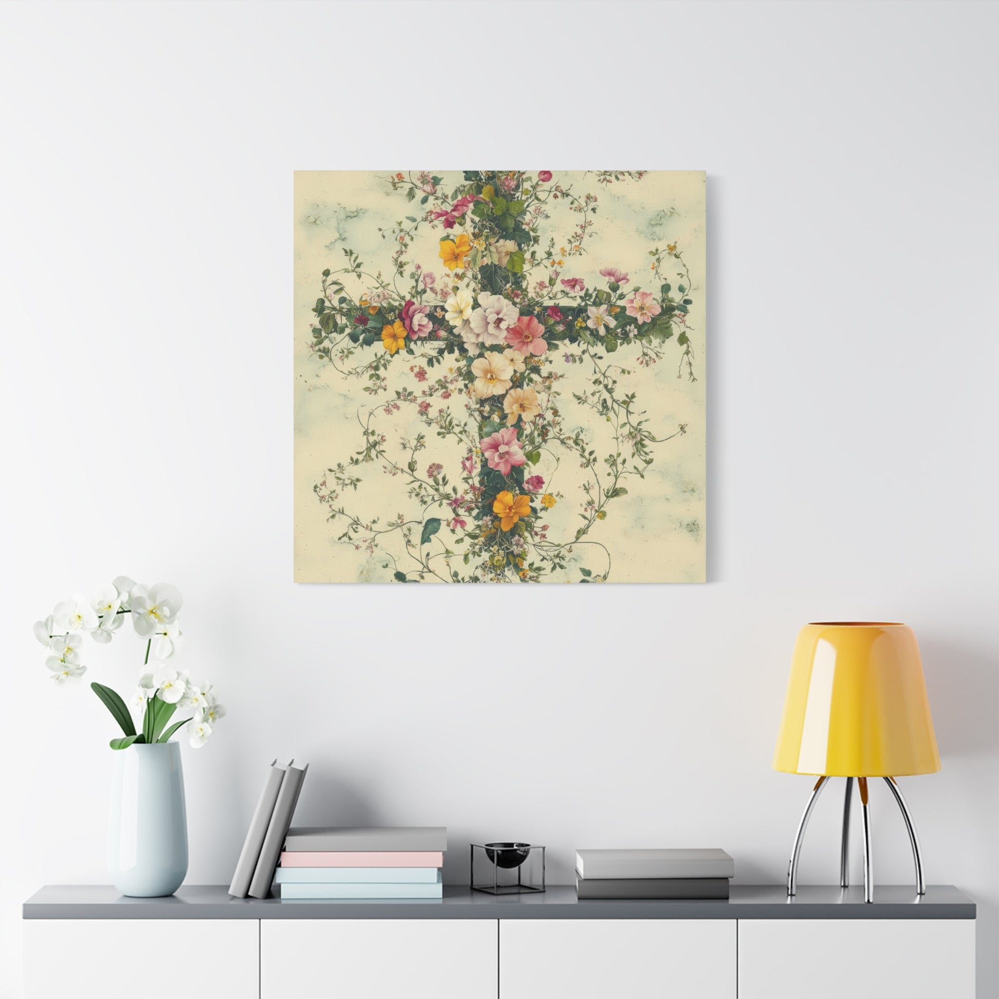 Floral Cross of Serenity - Religious Wall Art - Aestheticanvas