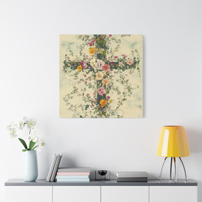 Floral Cross of Serenity - Religious Wall Art - Aestheticanvas