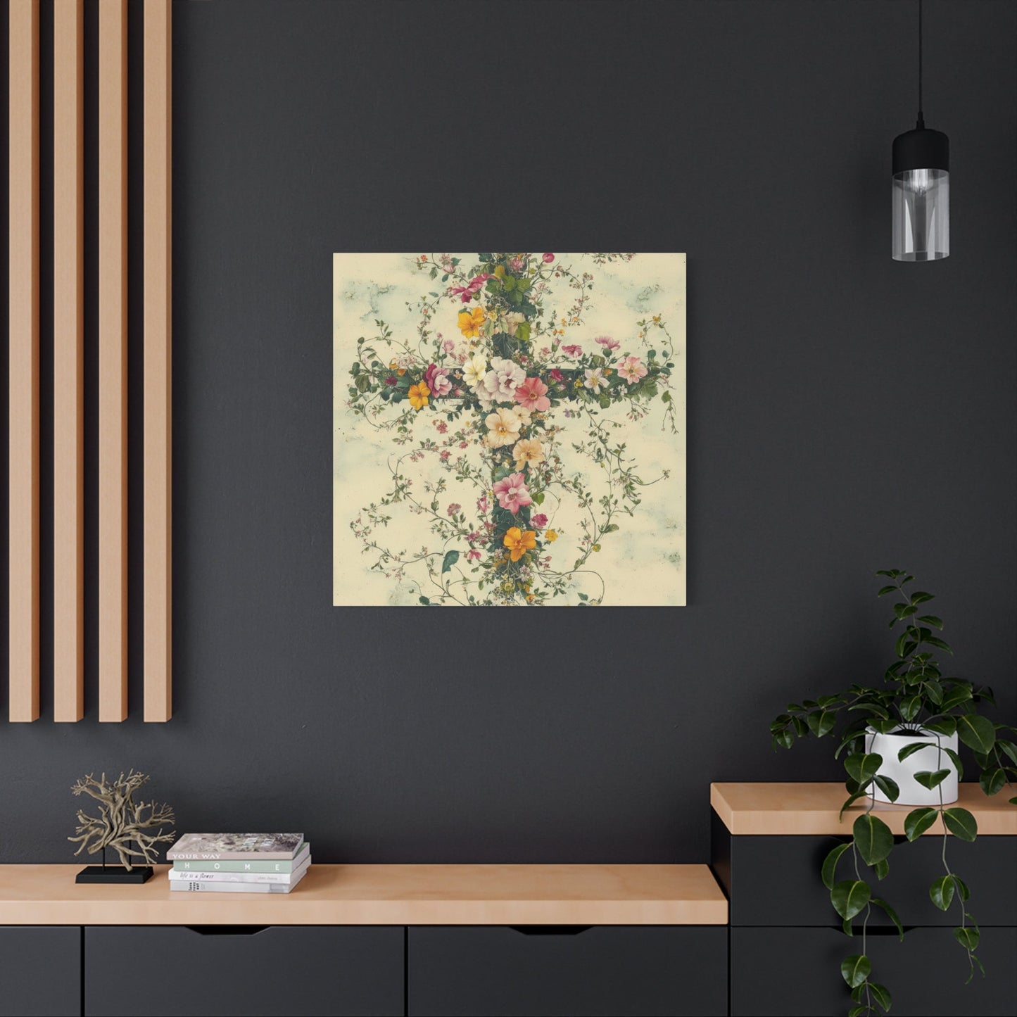 Floral Cross of Serenity - Religious Wall Art - Aestheticanvas