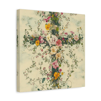 Floral Cross of Serenity - Religious Wall Art - Aestheticanvas