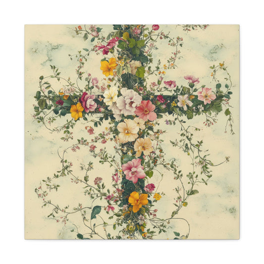 Floral Cross of Serenity - Religious Wall Art - Aestheticanvas