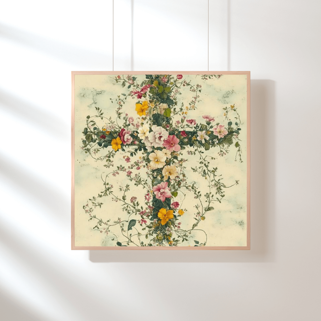 Floral Cross of Serenity - Religious Wall Art - Aestheticanvas