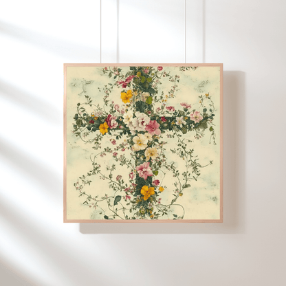 Floral Cross of Serenity - Religious Wall Art - Aestheticanvas