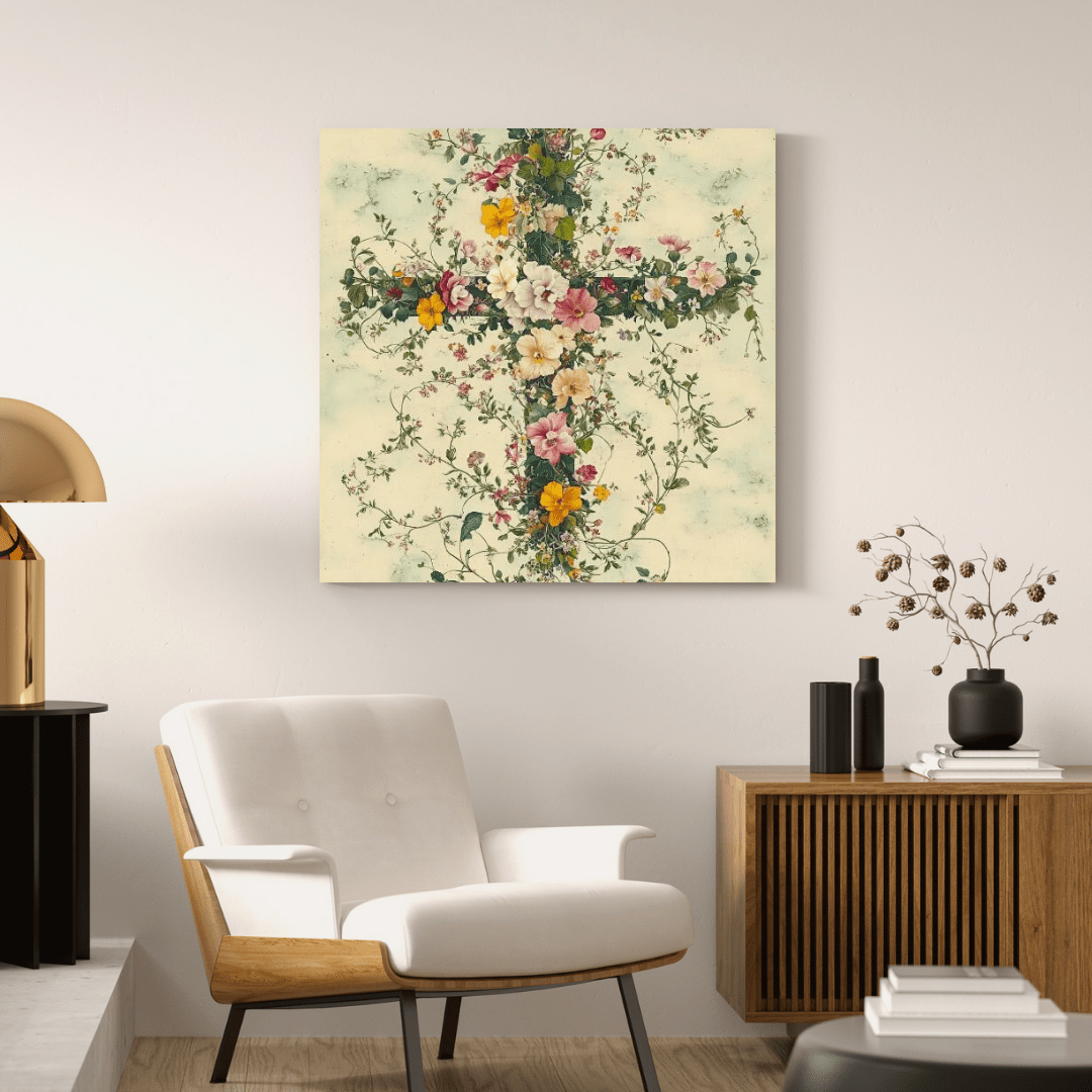 Floral Cross of Serenity - Religious Wall Art - Aestheticanvas