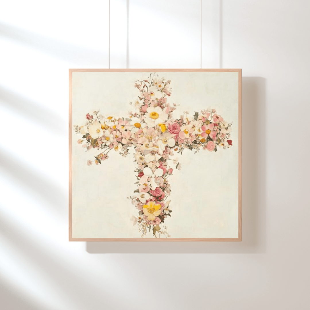 Floral Harmony Cross - Religious Wall Art - Aestheticanvas