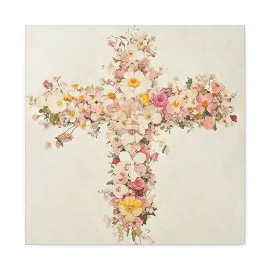 Floral Harmony Cross - Religious Wall Art - Aestheticanvas