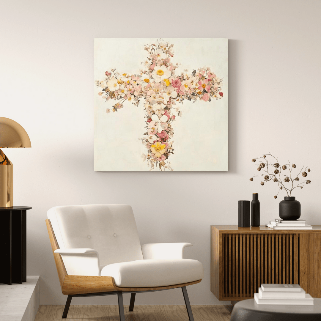 Floral Harmony Cross - Religious Wall Art - Aestheticanvas