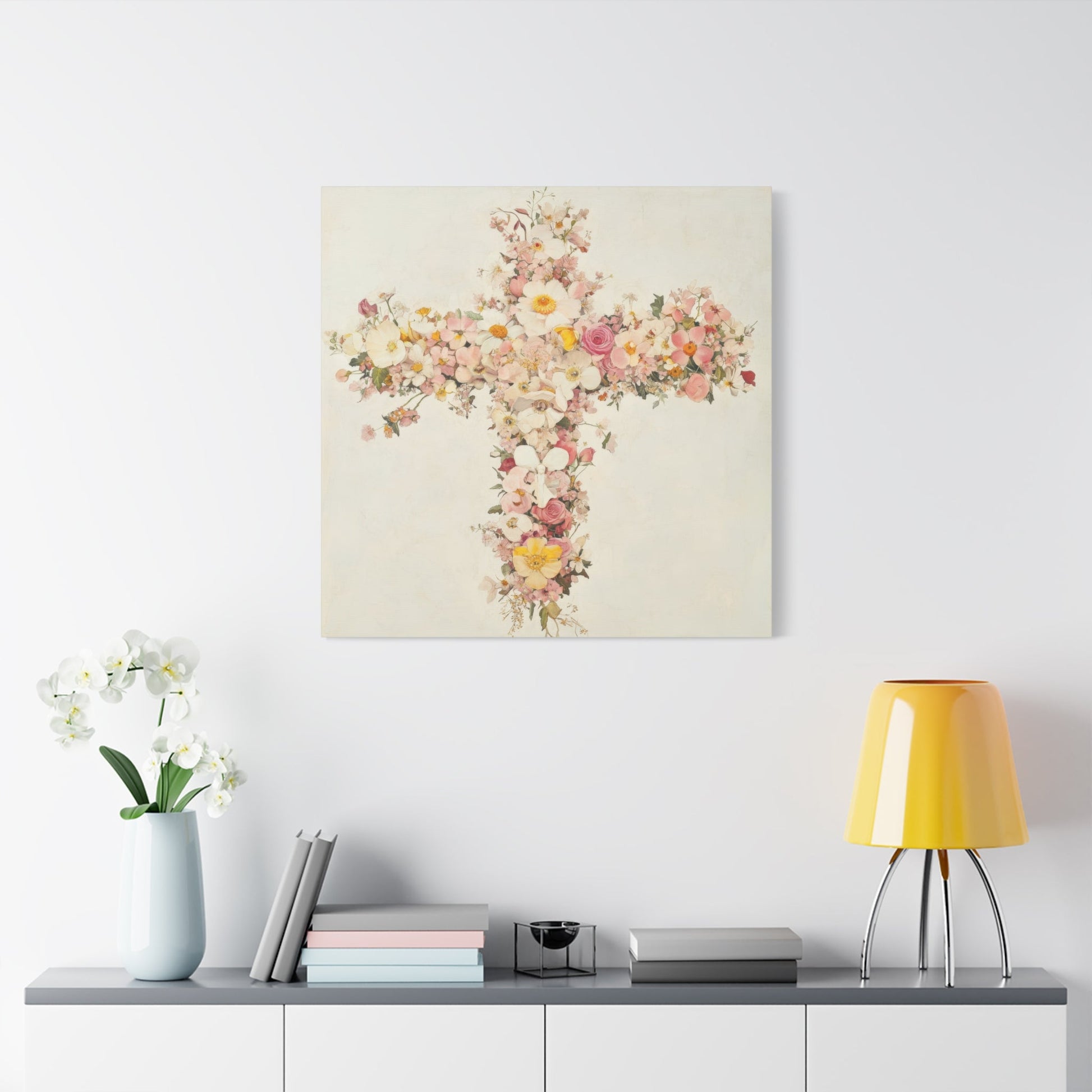 Floral Harmony Cross - Religious Wall Art - Aestheticanvas