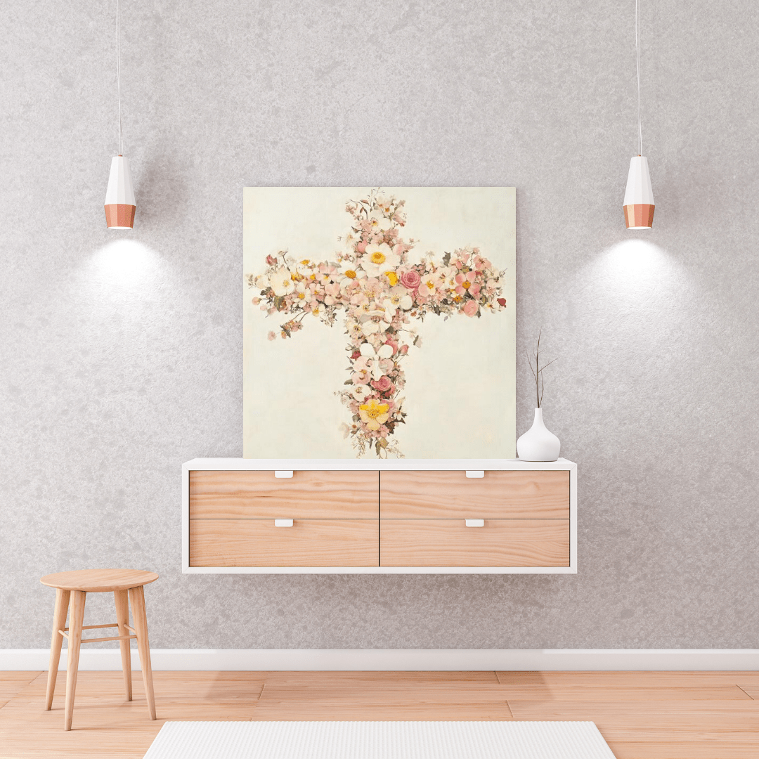 Floral Harmony Cross - Religious Wall Art - Aestheticanvas