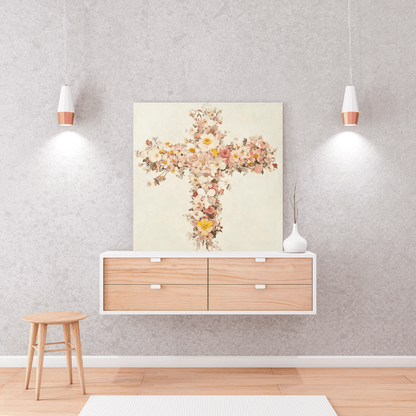 Floral Harmony Cross - Religious Wall Art - Aestheticanvas