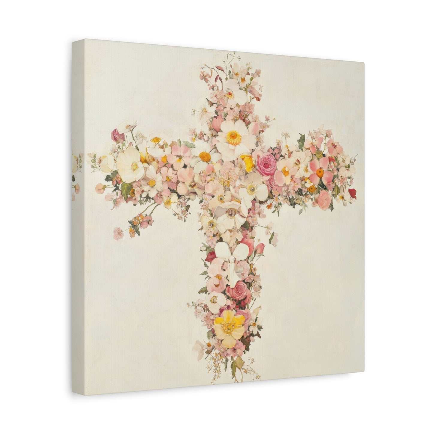 Floral Harmony Cross - Religious Wall Art - Aestheticanvas