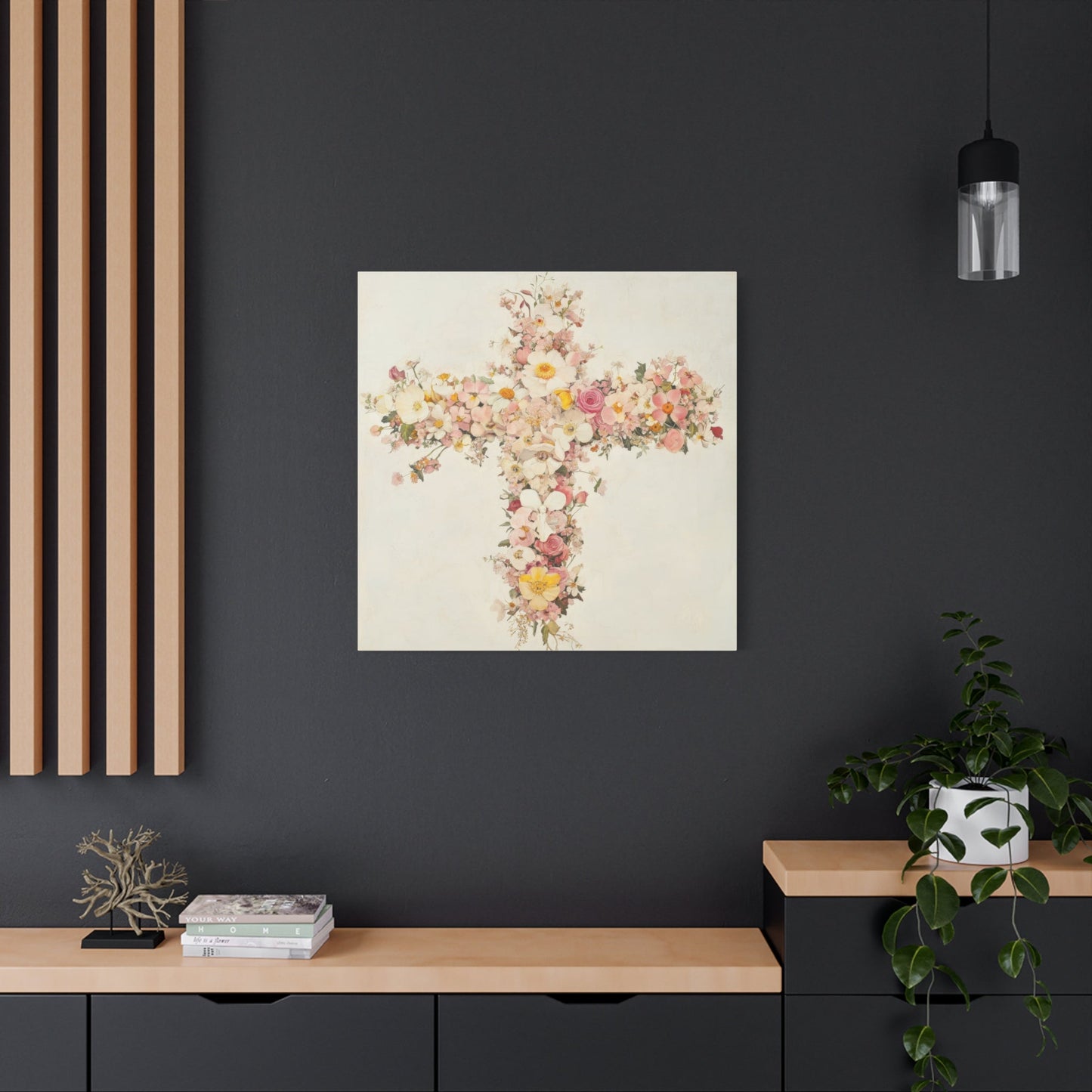 Floral Harmony Cross - Religious Wall Art - Aestheticanvas