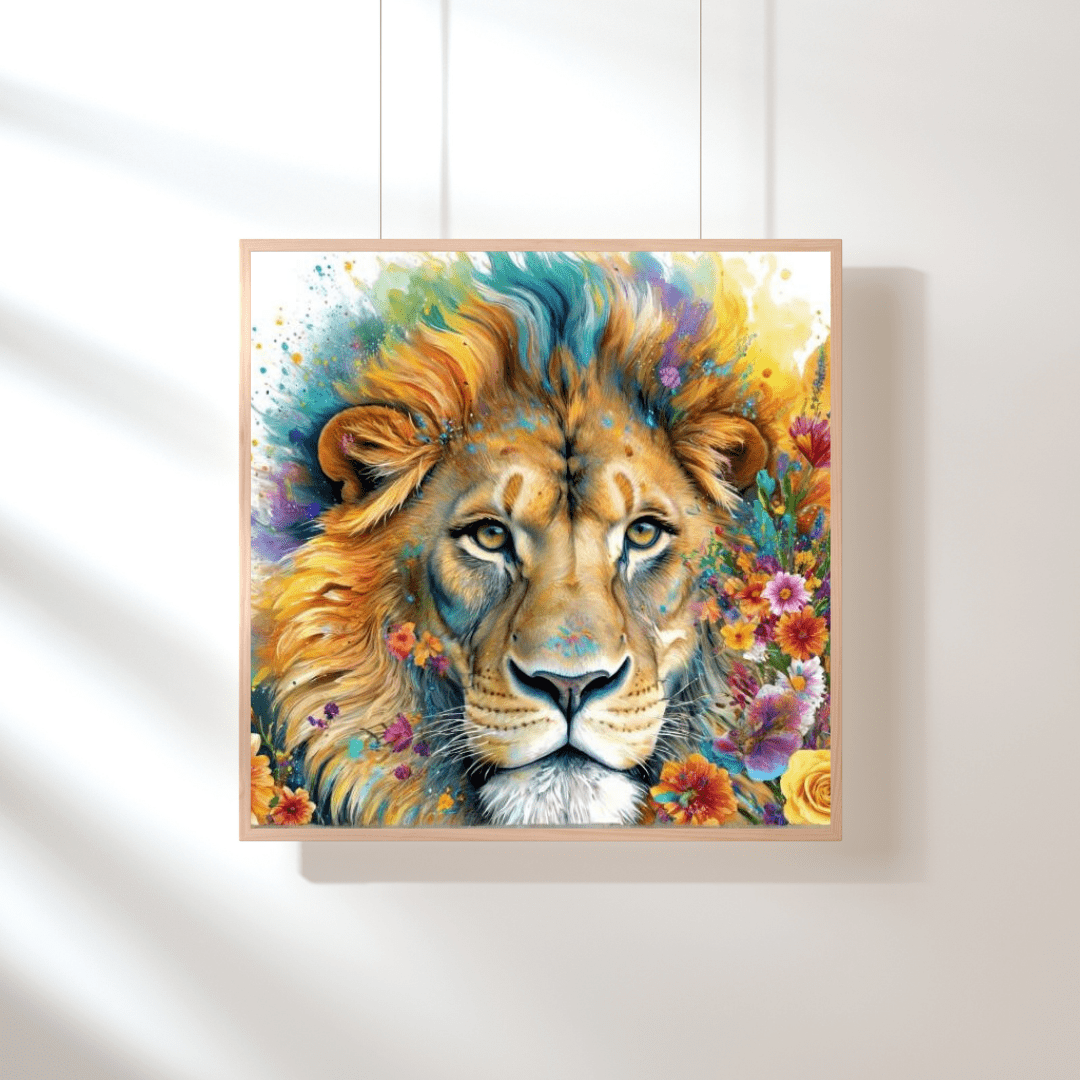 Floral Lion Painting - Animal Wall Art - Aestheticanvas