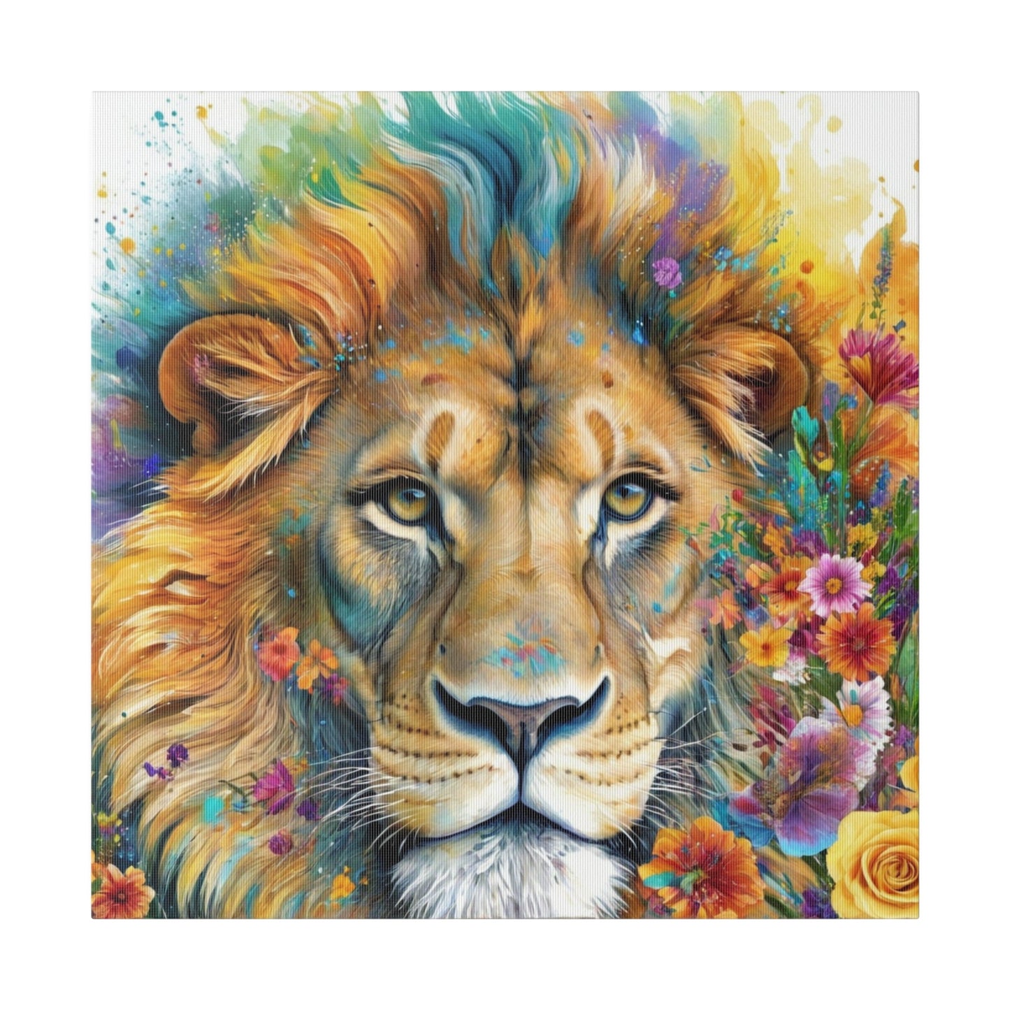 Floral Lion Painting - Animal Wall Art - Aestheticanvas