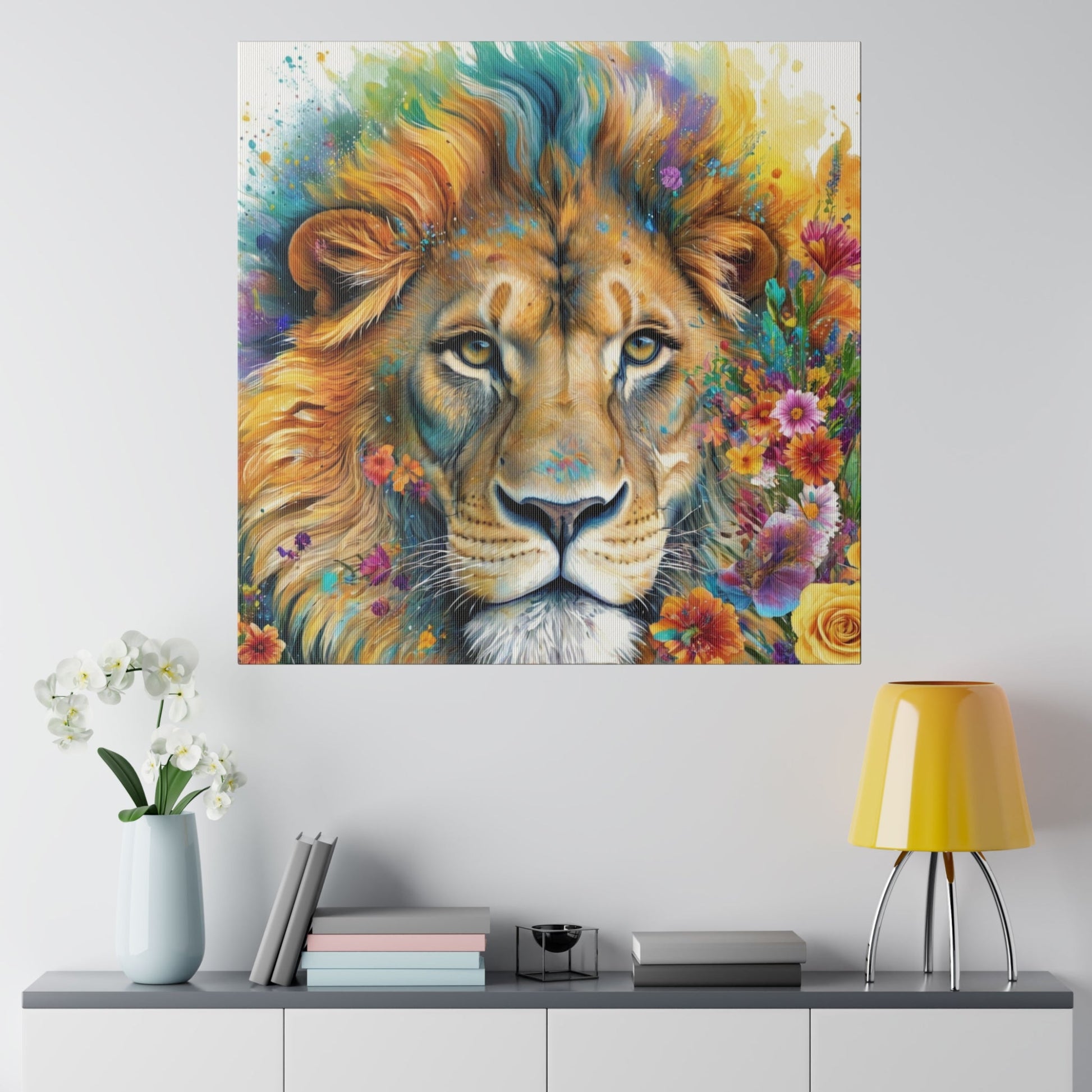 Floral Lion Painting - Animal Wall Art - Aestheticanvas