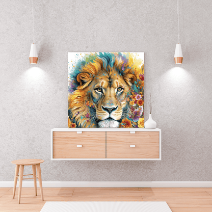 Floral Lion Painting - Animal Wall Art - Aestheticanvas