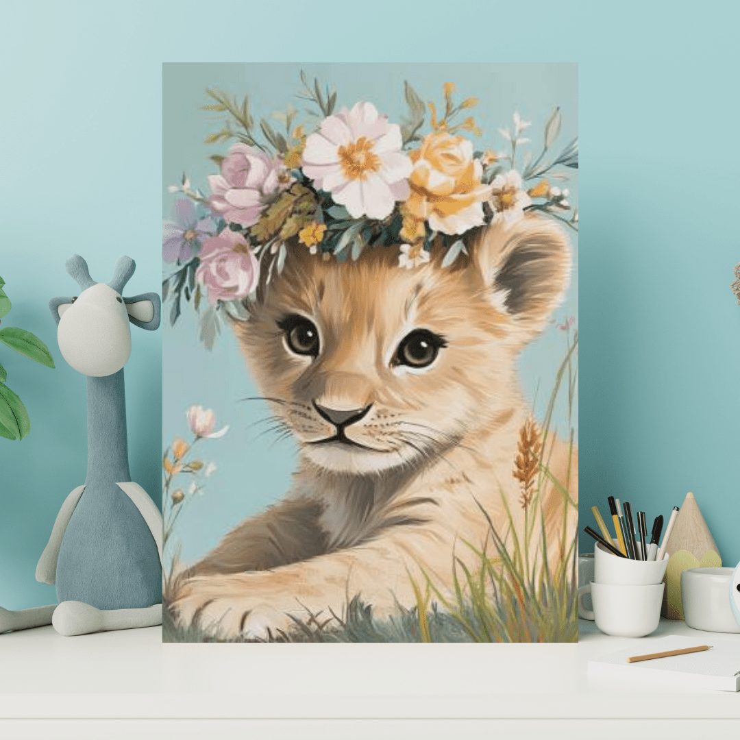 Flower Crowned Cub - Kids Wall Art - Aestheticanvas