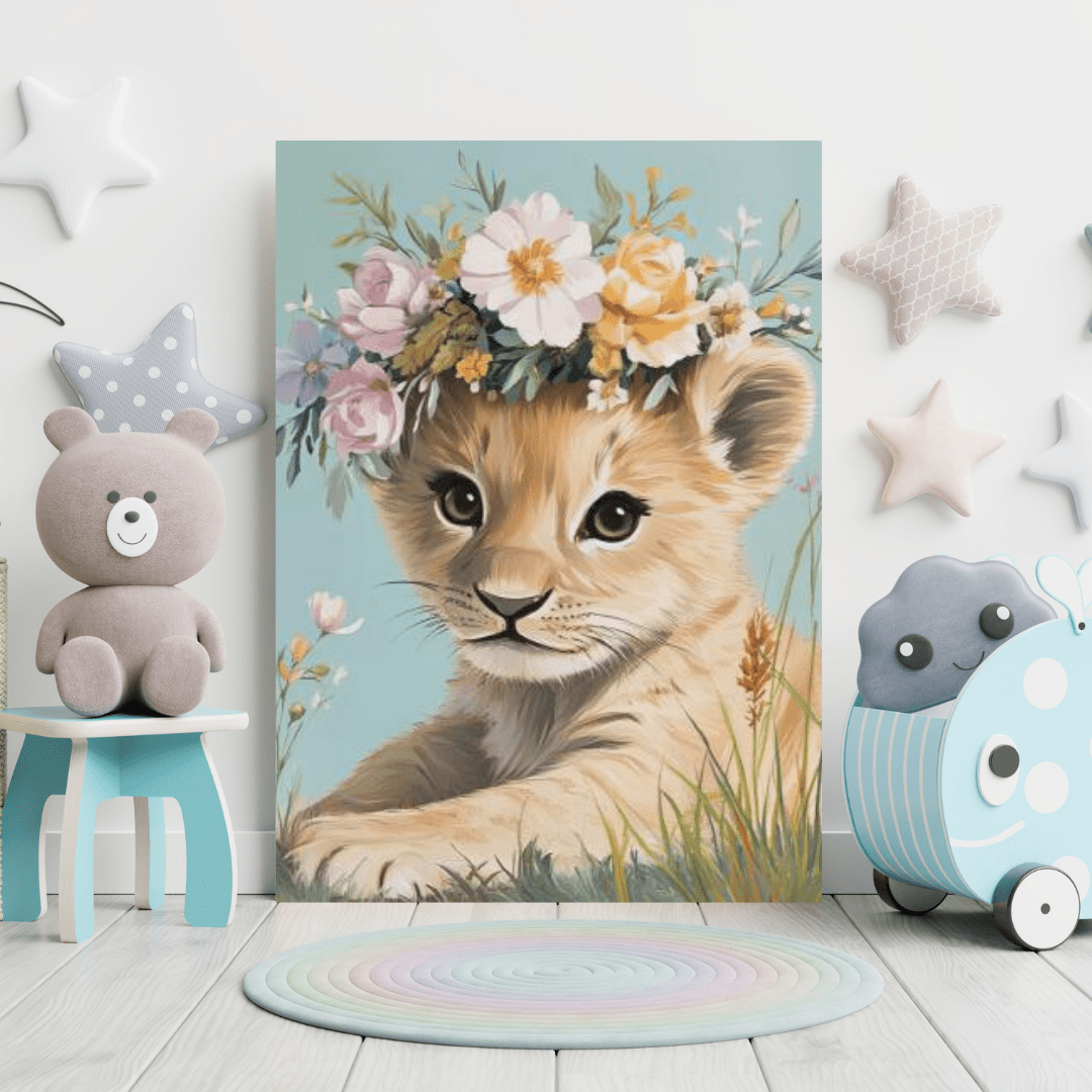 Flower Crowned Cub - Kids Wall Art - Aestheticanvas