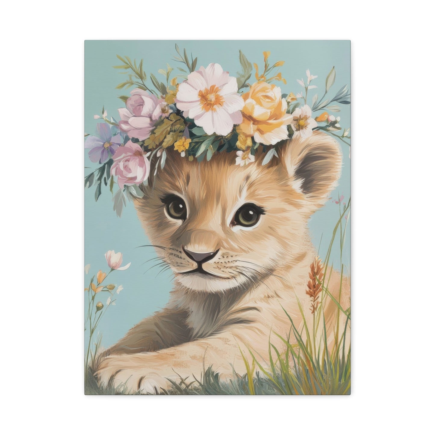 Flower Crowned Cub - Kids Wall Art - Aestheticanvas