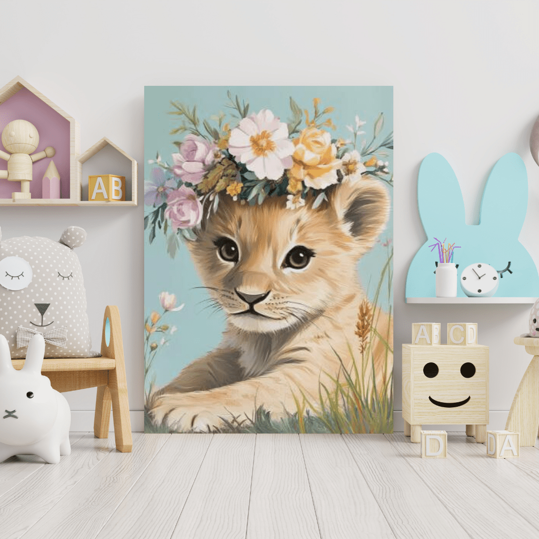 Flower Crowned Cub - Kids Wall Art - Aestheticanvas