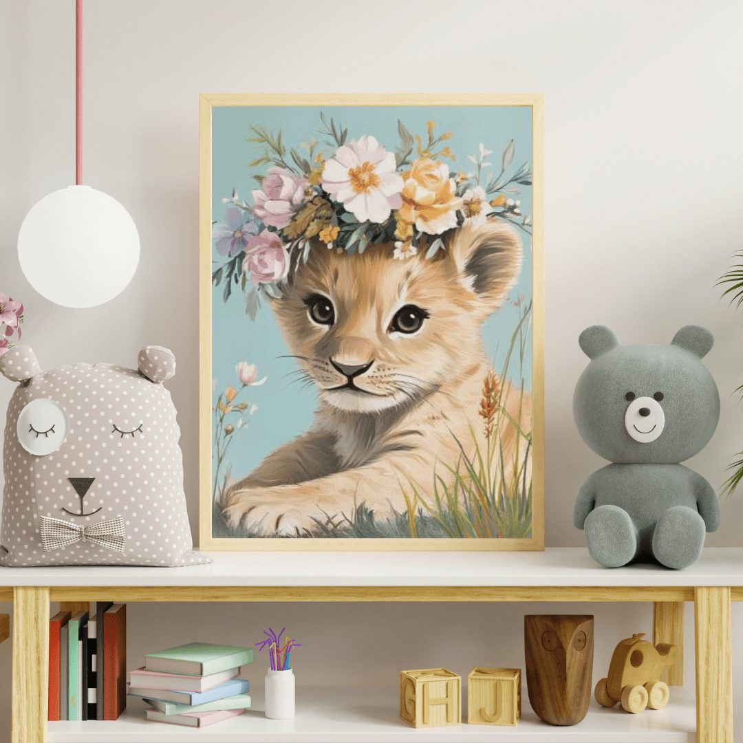 Flower Crowned Cub - Kids Wall Art - Aestheticanvas