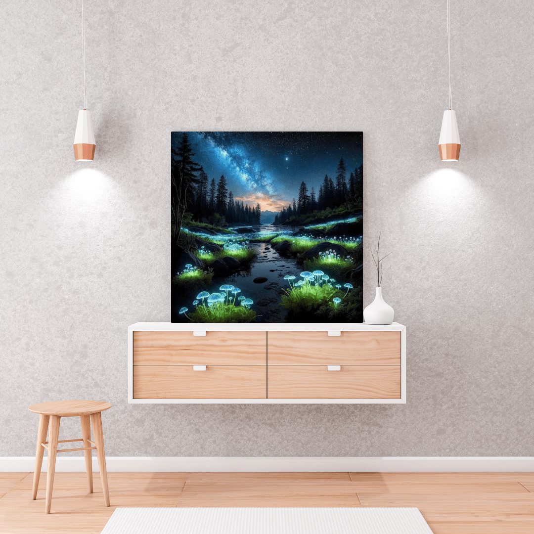 Fluorescent Mushrooms & Forest - Wall Art - Aestheticanvas