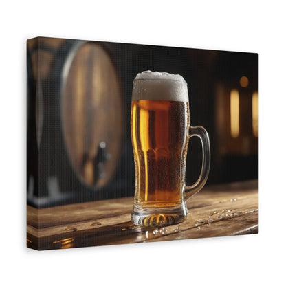 Frothy Amber Brew in Rustic Bar - Beer Wall Art - Aestheticanvas