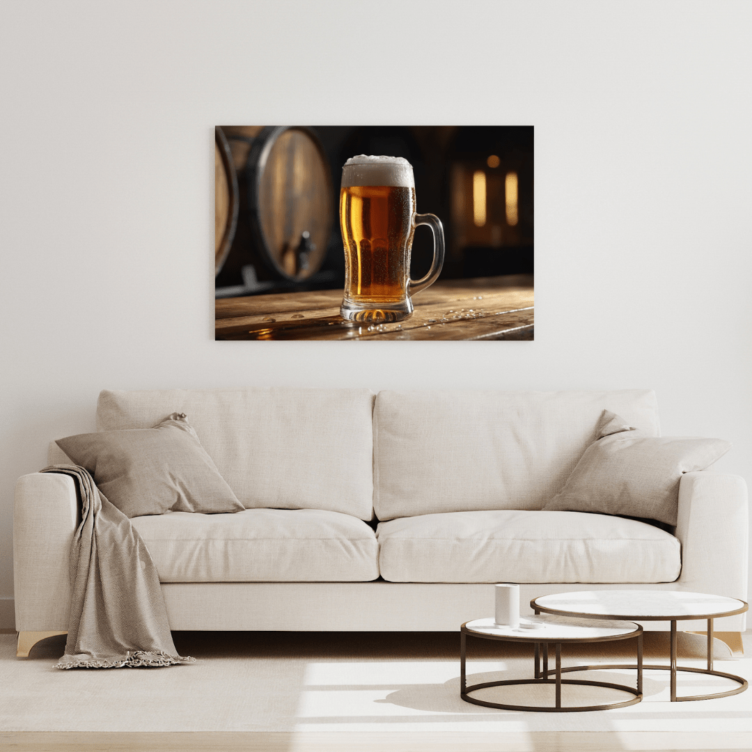 Frothy Amber Brew in Rustic Bar - Beer Wall Art - Aestheticanvas