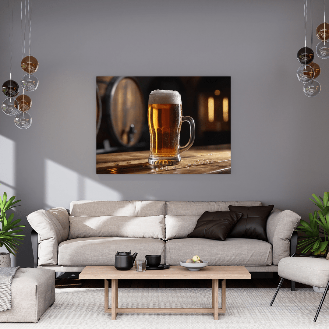 Frothy Amber Brew in Rustic Bar - Beer Wall Art - Aestheticanvas