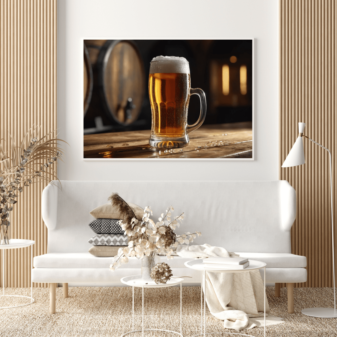 Frothy Amber Brew in Rustic Bar - Beer Wall Art - Aestheticanvas