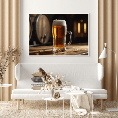 Frothy Amber Brew in Rustic Bar - Beer Wall Art - Aestheticanvas