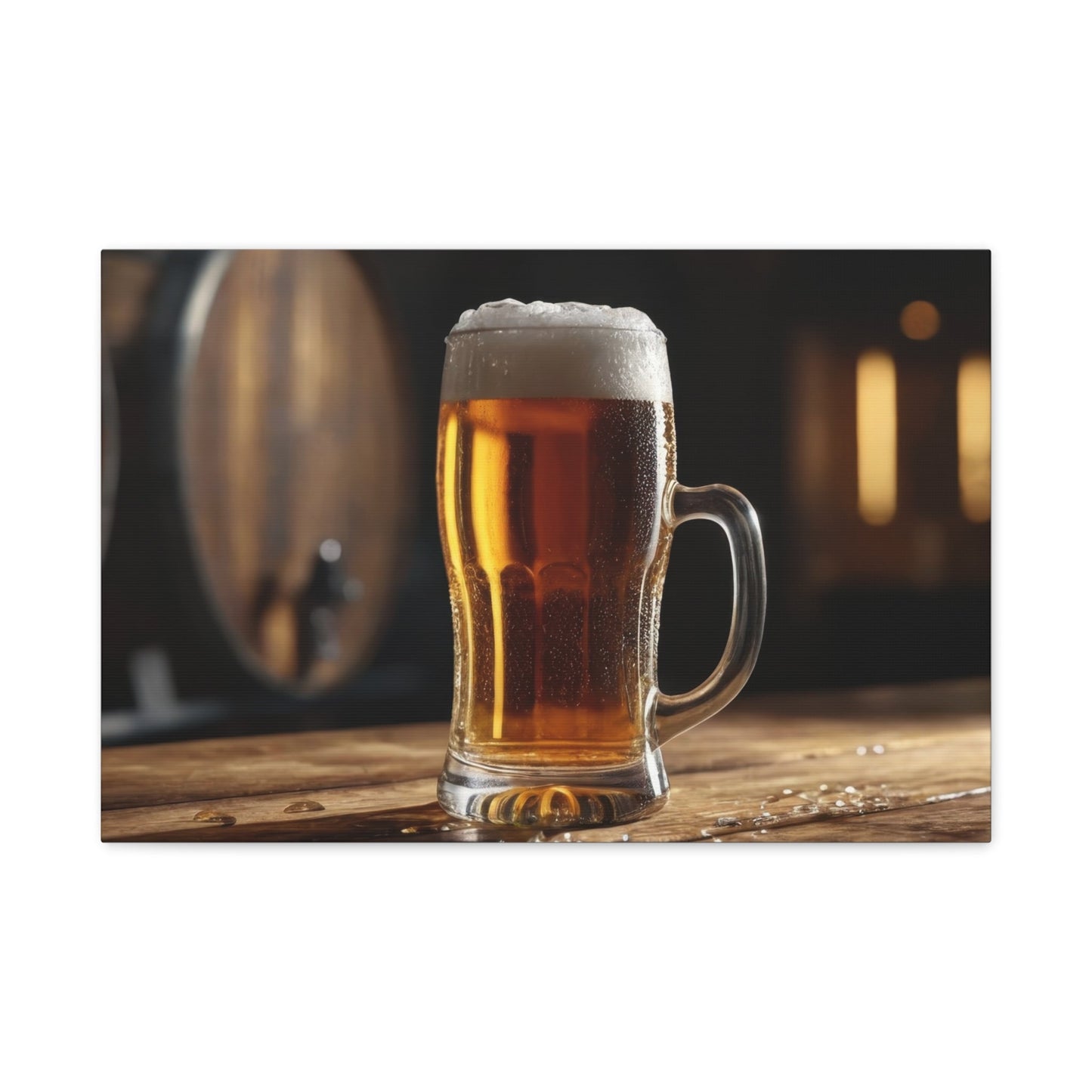 Frothy Amber Brew in Rustic Bar - Beer Wall Art - Aestheticanvas