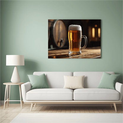 Frothy Amber Brew in Rustic Bar - Beer Wall Art - Aestheticanvas