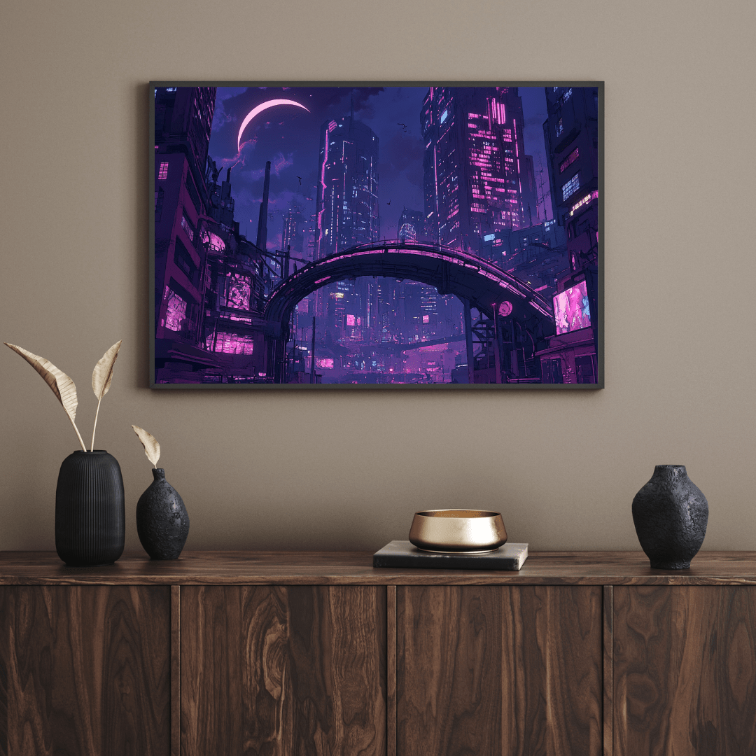 Futuristic Cyberpunk Metropolis - Cityscape Wall Art - Aestheticanvas