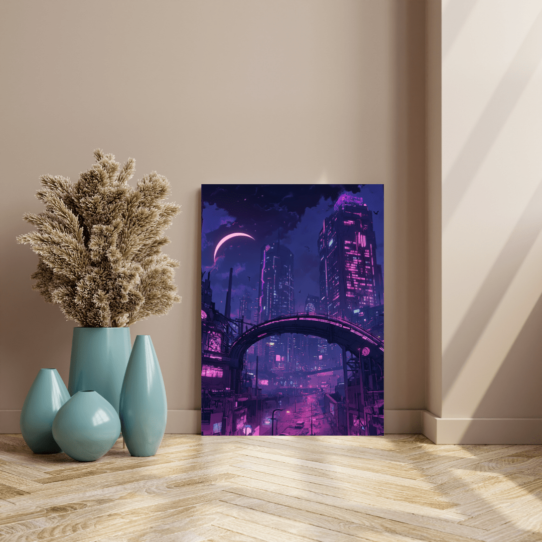 Futuristic Cyberpunk Metropolis - Cityscape Wall Art - Aestheticanvas