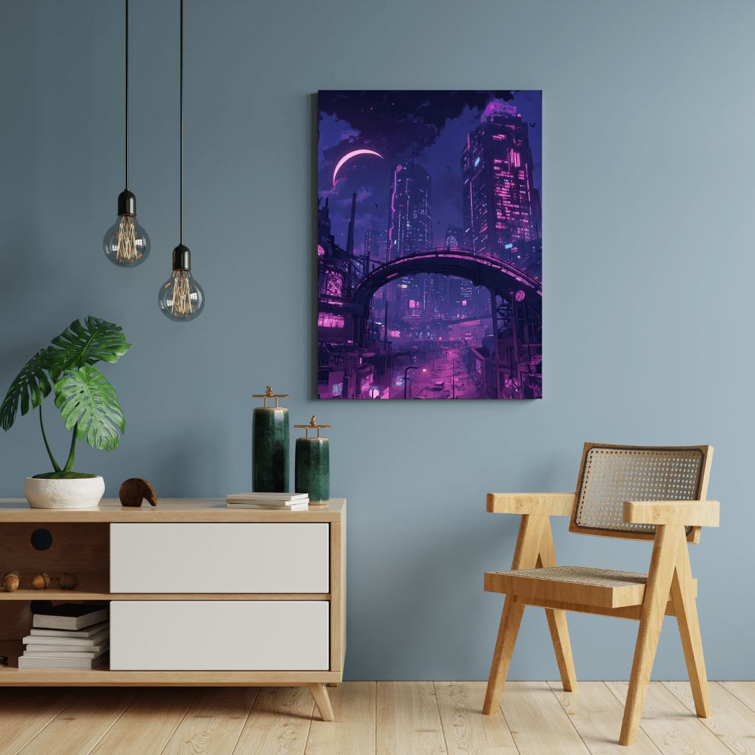 Futuristic Cyberpunk Metropolis - Cityscape Wall Art - Aestheticanvas