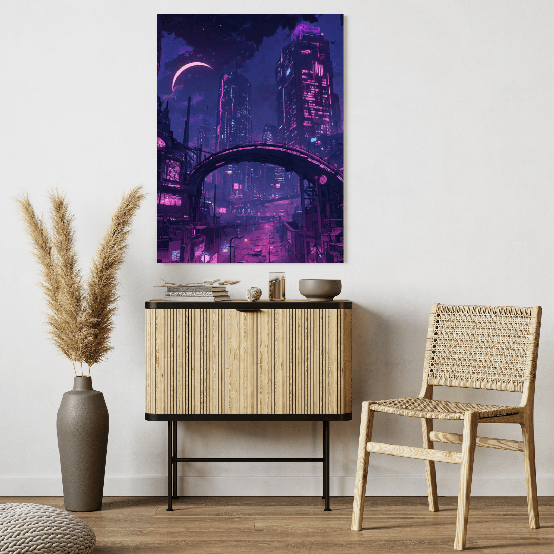 Futuristic Cyberpunk Metropolis - Cityscape Wall Art - Aestheticanvas