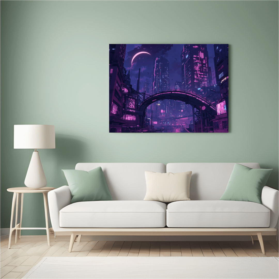 Futuristic Cyberpunk Metropolis - Cityscape Wall Art - Aestheticanvas