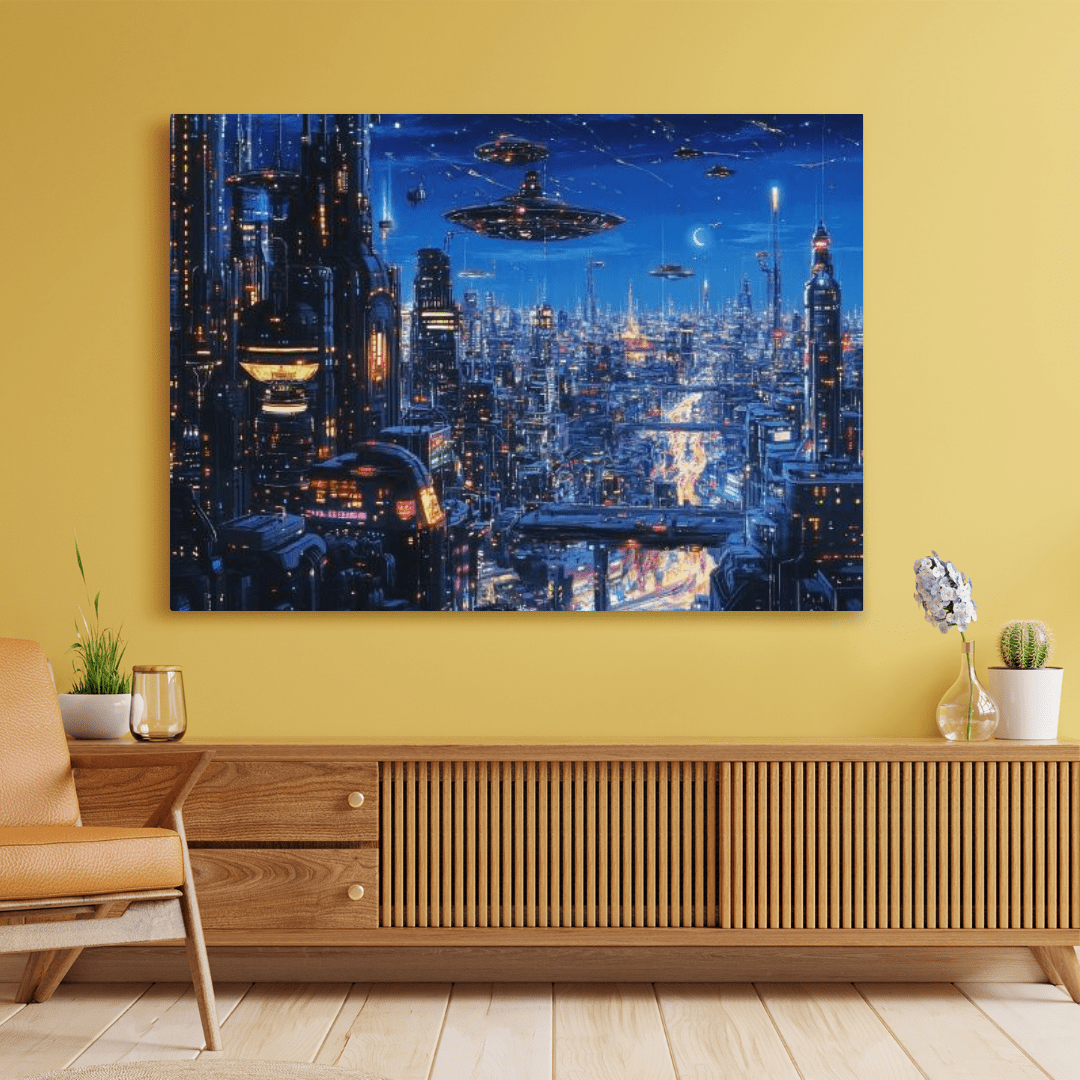 Futuristic Night Cityscape - Urban Wall Art - Aestheticanvas