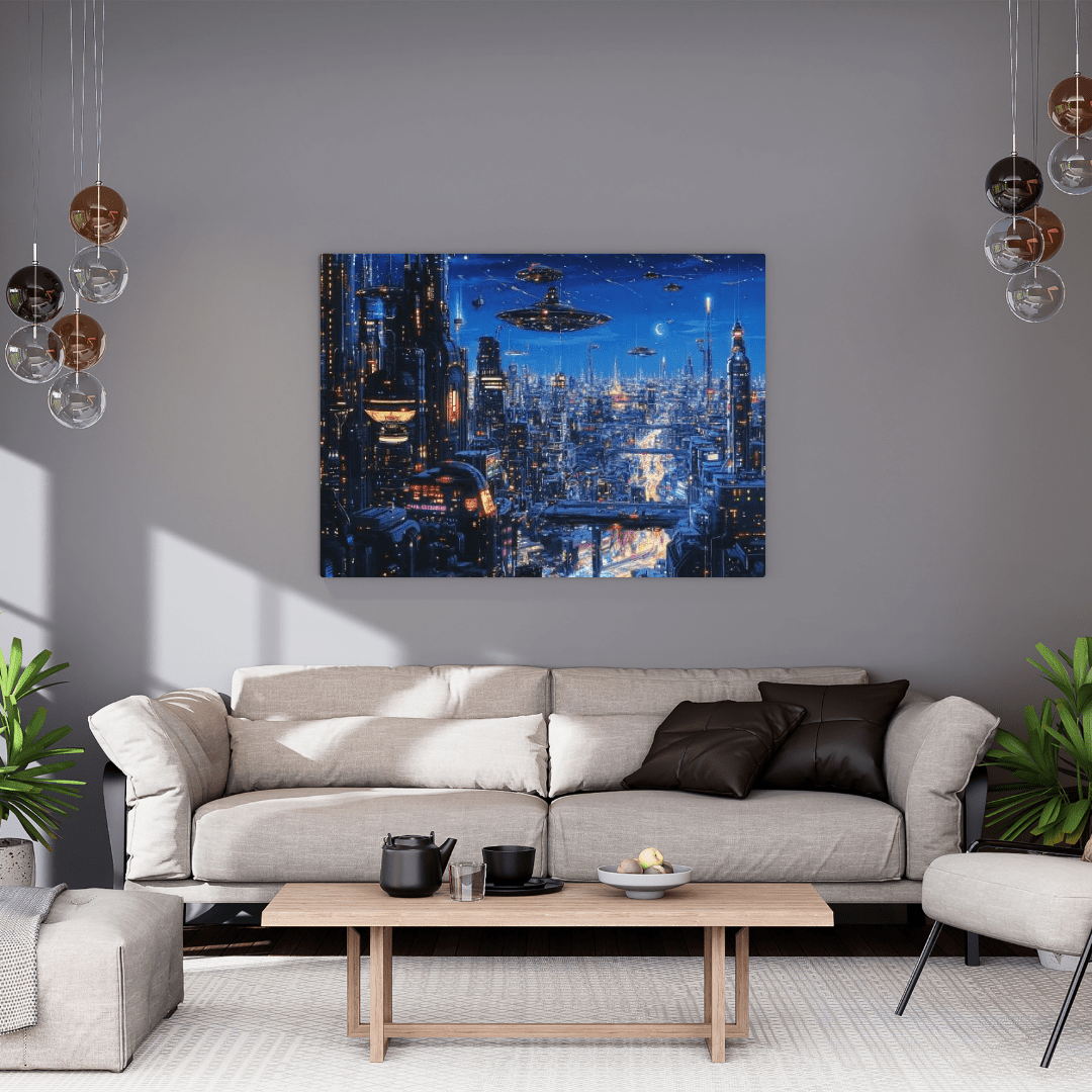 Futuristic Night Cityscape - Urban Wall Art - Aestheticanvas